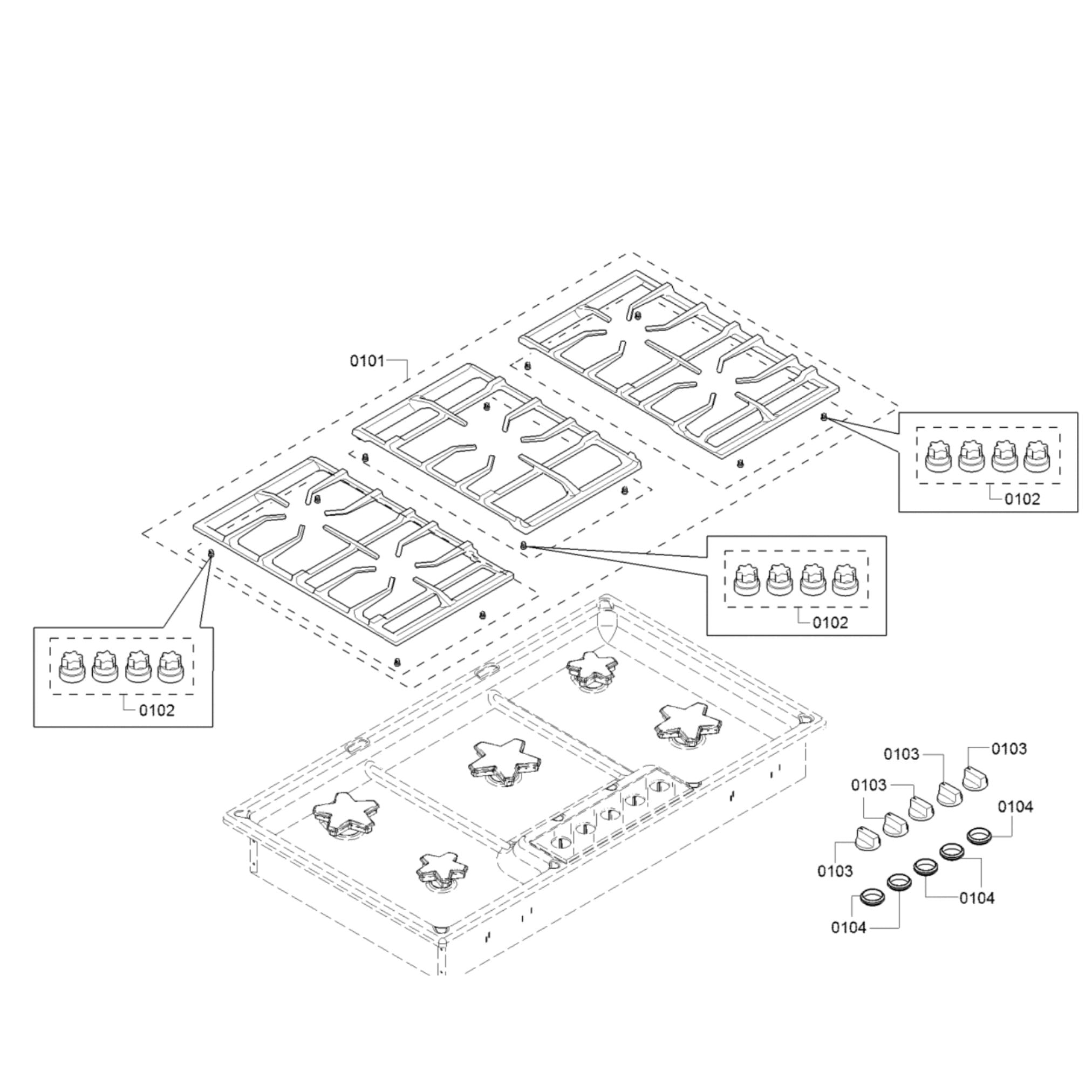 Thermador SGSXP365TS Gas Cooktop Grid Grate Pack Set