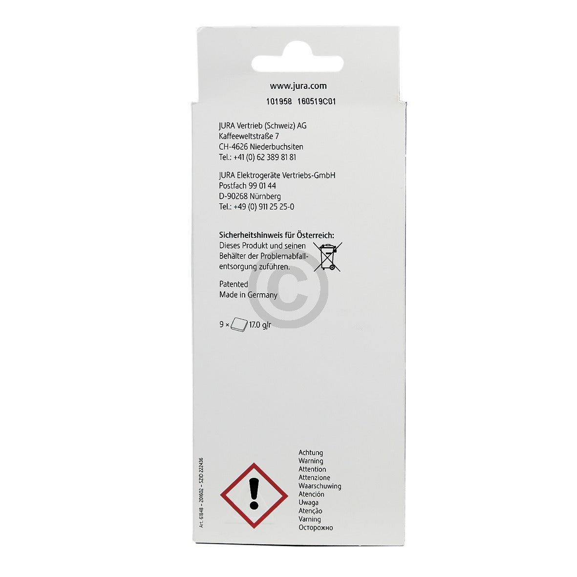 Jura Coffee Espresso Machines Descaling Cleaner- 3X3 9 Tablets